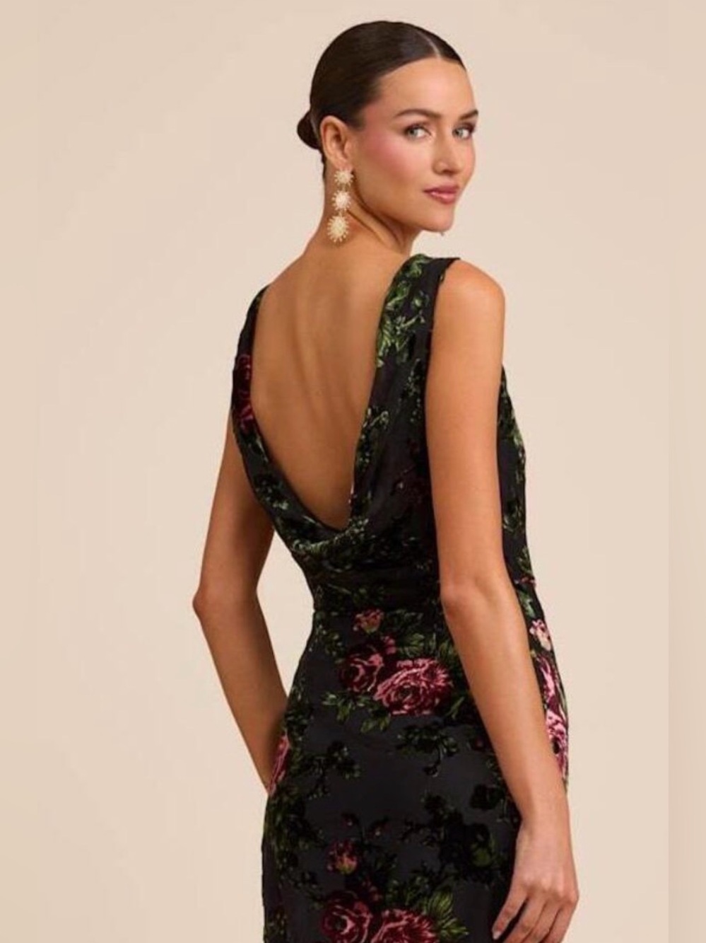 Lulus Declan Black Floral Burnout Cowl Back Maxi Dress - Size XS